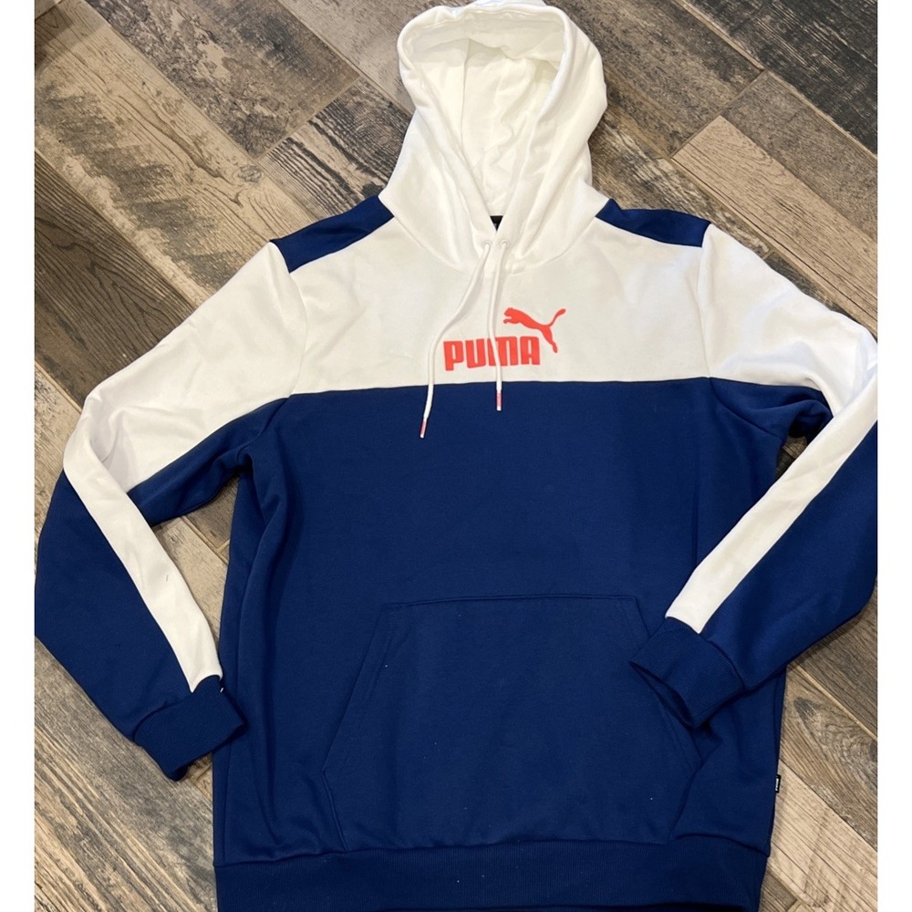 New PUMA Men's ESS+ Colorblock Fleece Hoodie Blazing Blue TD48130 Size Large